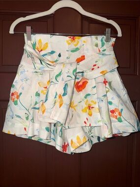 Prosperina Faith Wild Poppies Floral Linen Blend Tie Waist Shorts XS NWT